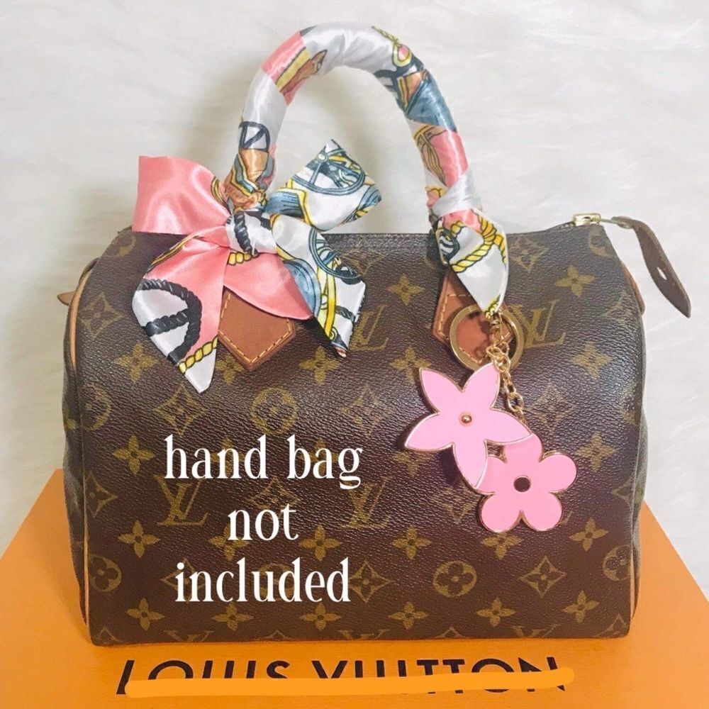Silk scarf twilly and Light pink Bag charm